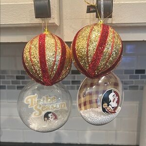FSU Festive Gold and Red Holiday Ornaments